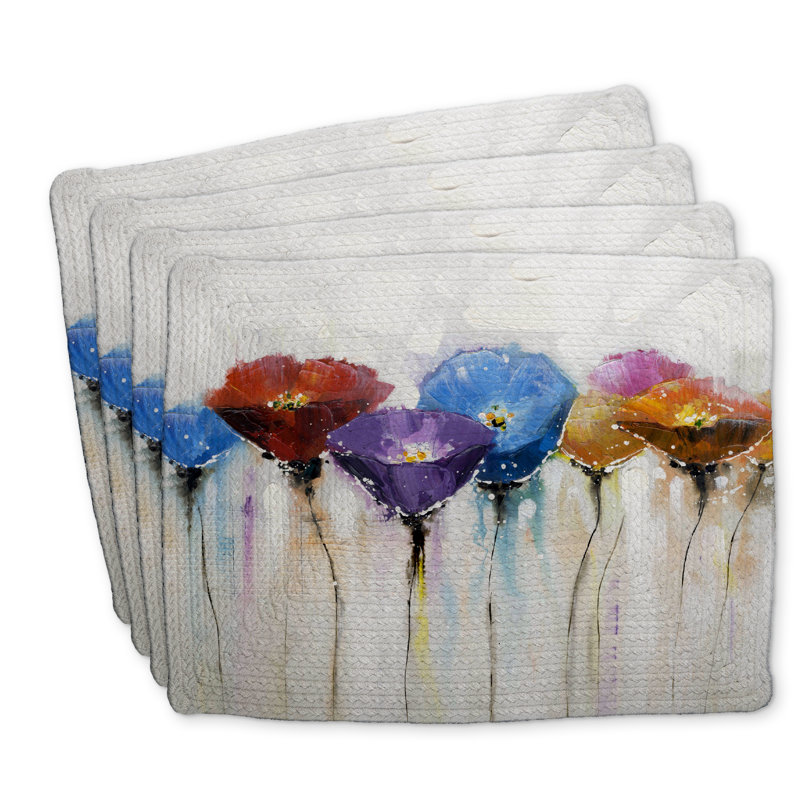 Colorful Flowers Braided Polyester Placemats - Set of 4