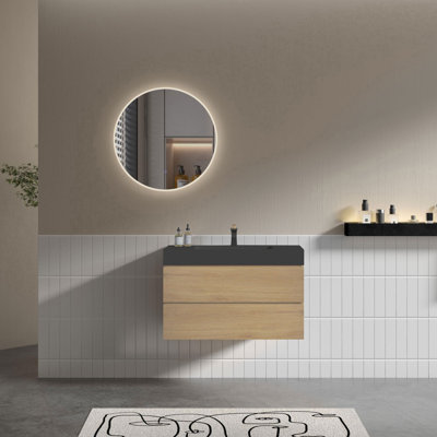 36 Inch Wall-Mounted Single Bathroom Vanity with Solid Surface Top with Overflow, Pre-Assembled