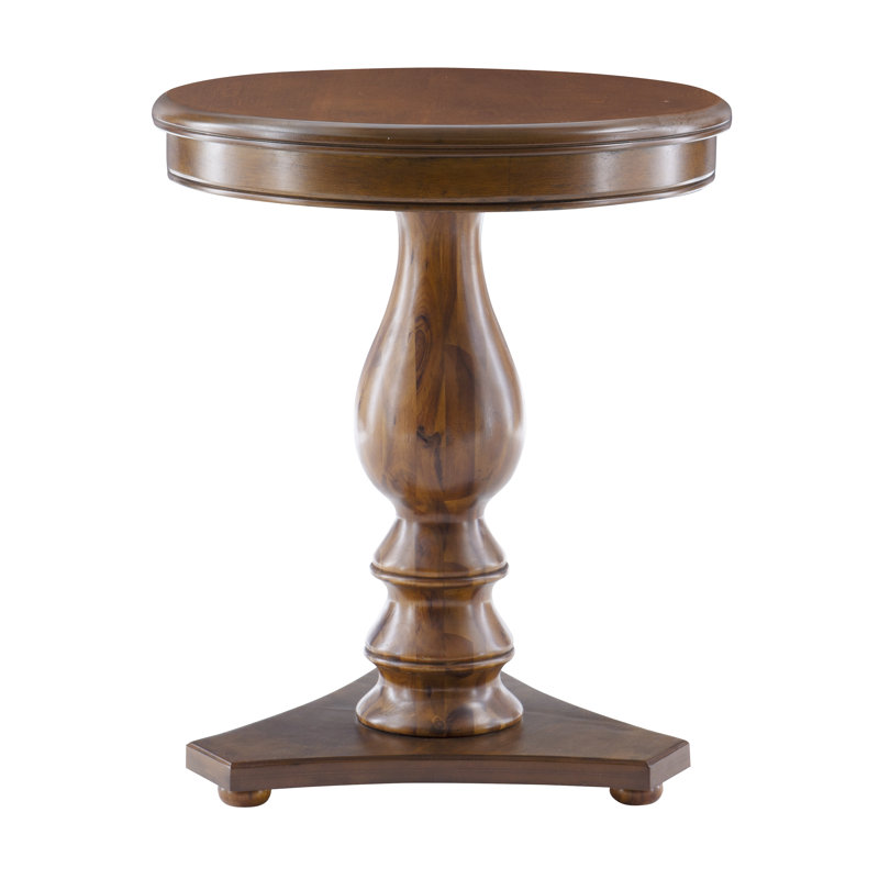 Amone Solid Wood Pedestal End Table, Hazelnut
