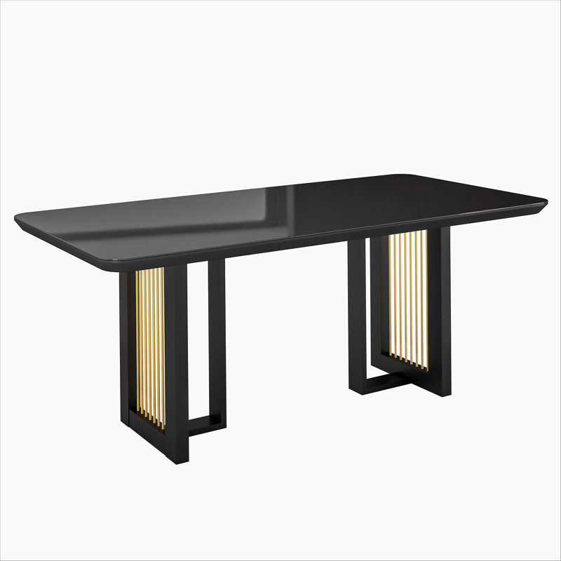 Table de salle à manger moderne 6 places avec accents dorés, noir et or