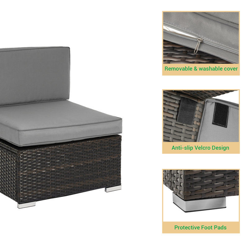 Ensemble de conversation modulaire en rotin 5 pièces avec coussins Arvid, Gris