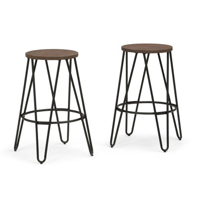Simeon - Tabouret à hauteur de comptoir en métal 26 po avec siège en bois (ensemble de 2) - Brun cacao / noir