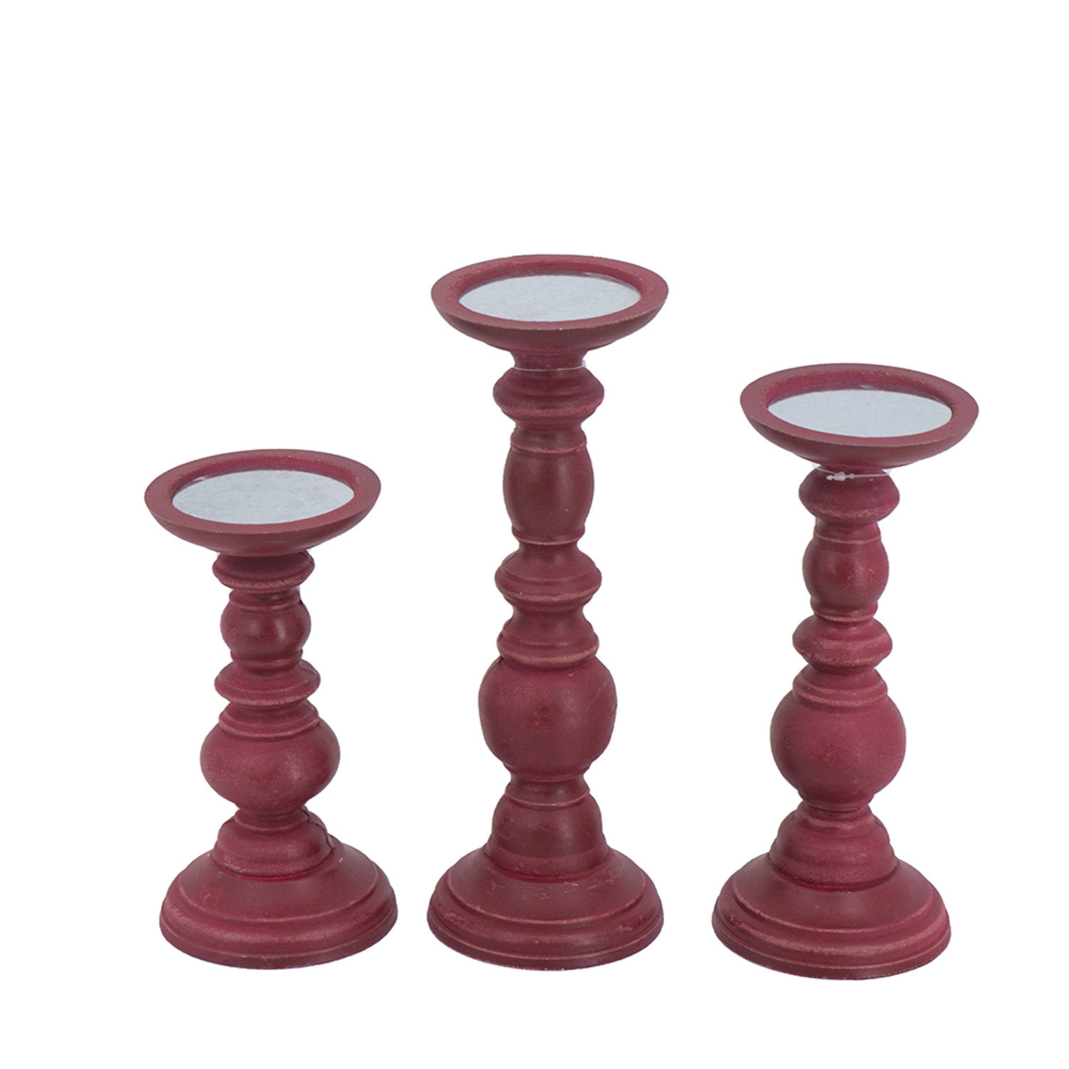 Set of Three Wooden Pillar Candle Holders