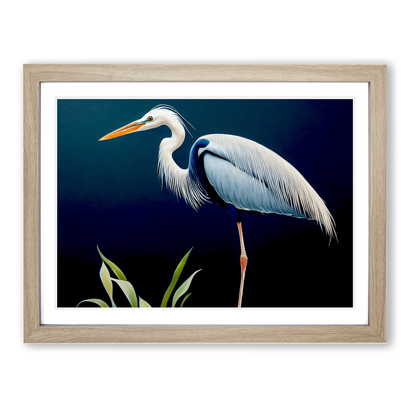 Exciting Heron Bird - Single Picture Frame Print, Oak, 25cm H x 34cm W x 2cm D