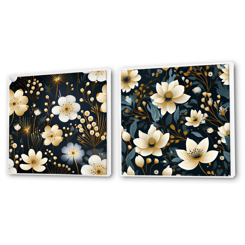 Hetre - Ensemble de 2 collages carrés floraux, Cadre flottant blanc, H 36 po x l 73 po