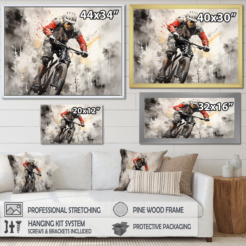 " Bicycle Pedal Power I ", 34" H x 44" W x 1.5" D, Gold Floater Framed