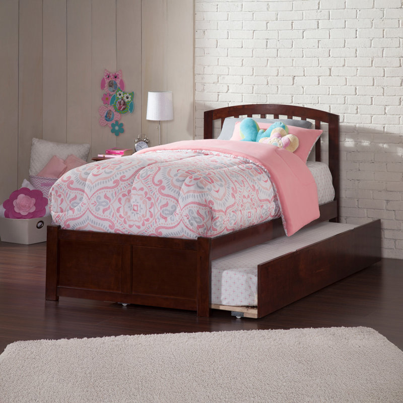 Breckin Solid Wood Platform Bed with Panel Footboard and Trundle, Walnut