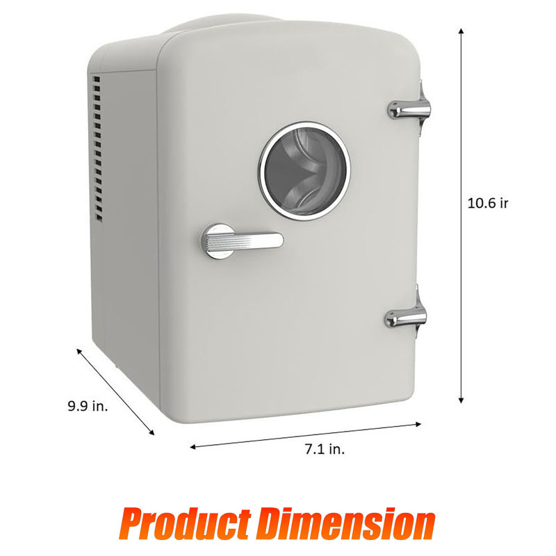 Mini réfrigérateur personnel rétro - refroidisseur compact 6 canettes (1 gallon), portable pour la maison et la voiture, prise CA / CC (110 V et 12 V), bleu