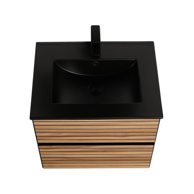 Meuble-lavabo flottant 24 po avec lavabo - armoire murale tout en bois avec tiroirs à fermeture en douceur, conception à dossier ouvert et plateau en céramique durable