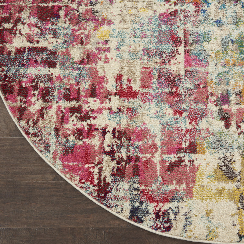 Allegro Power Loom Ivory/Pink Rug, Round 5'3"