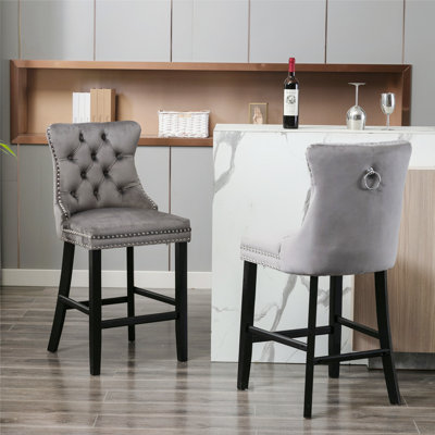 Upholstered Counter Stool with Solid Wood Frame