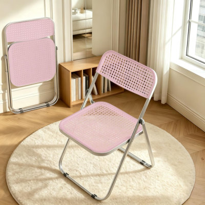 XUEGW - Ensemble de 2 chaises pliantes empilables en PVC avec coussinets antidérapants, cadre en acier, rose