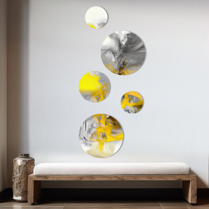 Abstract Wall Decor on Metal - Mustard Yellow And Vivid Grey I