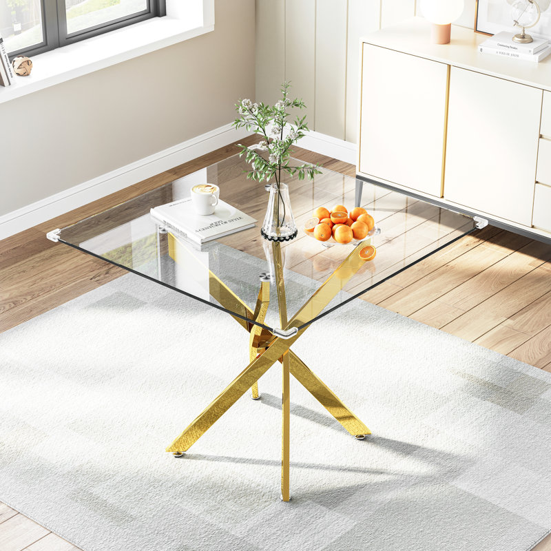 Square with Stainless Steel Base Dining Table, Gold