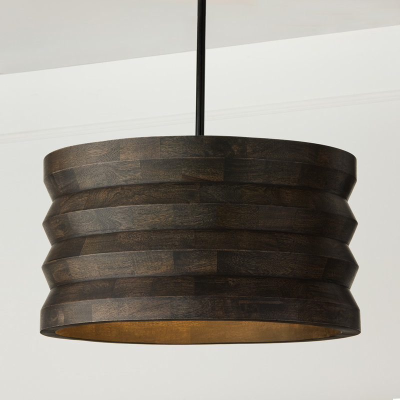 Luminaire suspendu 1 lumière l 22 po x H 12 po en noir mat et bois de manguier teint à la main espresso