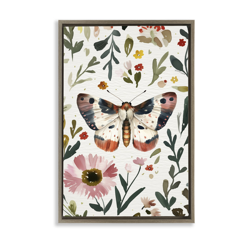 Cadre flottant Moth & Organic Flowers, design par The Dutch Lady, H 25 po x l 17 po, Cadre flottant orme Montalcino
