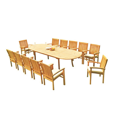 Masuda 12 - Person Teak Wood Patio Dining Set with Oval Table