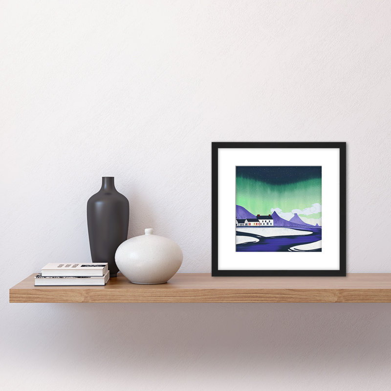 Northern Lights Iceland Snow Mountain Lake - Single Picture Frame Print