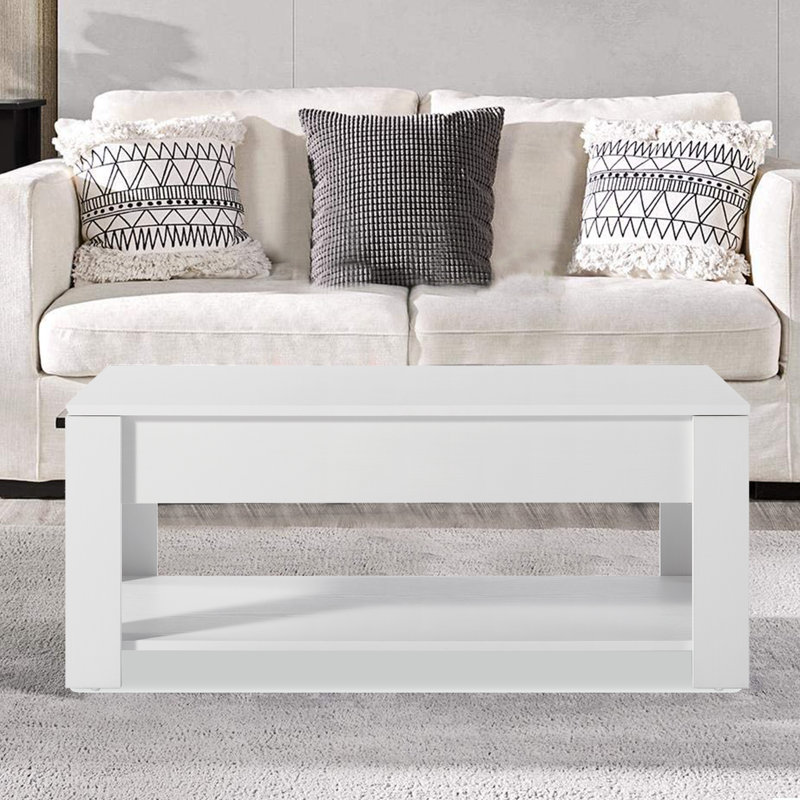 Table basse à plateau relevable avec rangement, Blanc