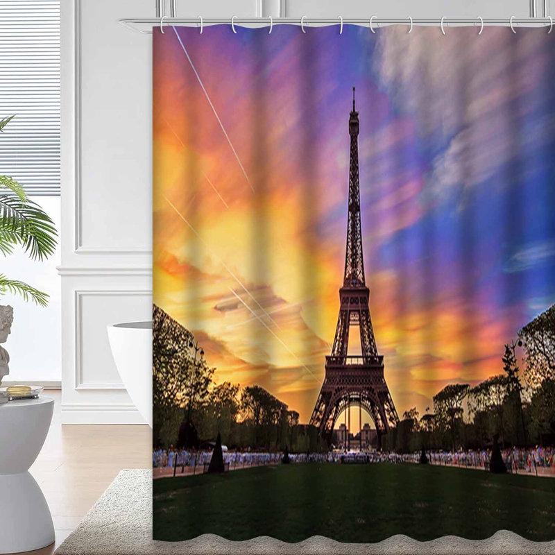 Rideau de douche avec 12 crochets Eiffel Tower Sunset Spring Paris France, L 72 po x l 72 po