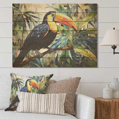 Yellow And Green Toucan Mosaic III - Toucan Animal On Wood Print