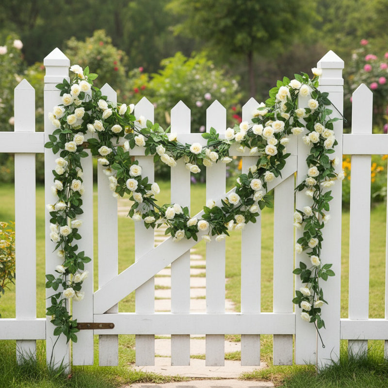69-Piece Rose Artificial Flower Vine – DIY Plastic Garland For Wedding Home Valentines Day Party Wall Decor, White