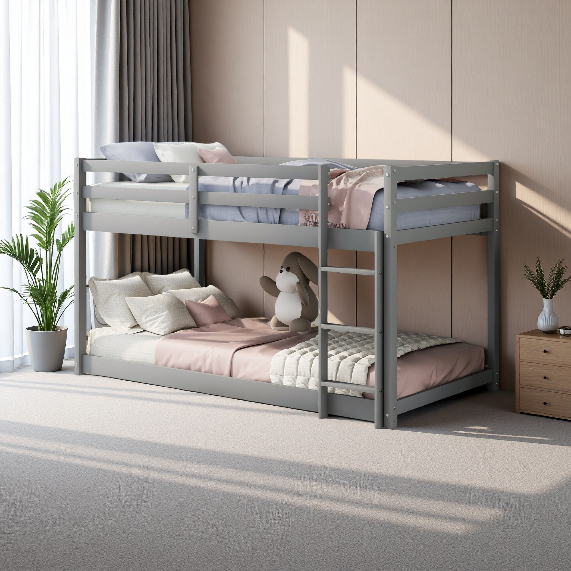 Harriet Bee Twin Over Twin Floor Bunk Bed With Ladder - Wayfair Canada