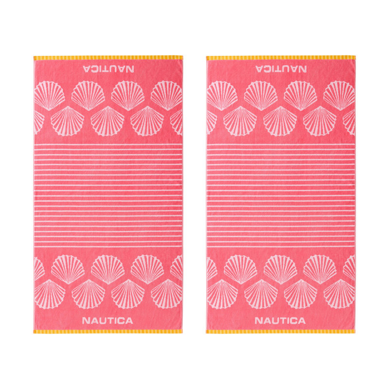 Nautica 2 Piece Beach Towel Set, Shell Border Pink