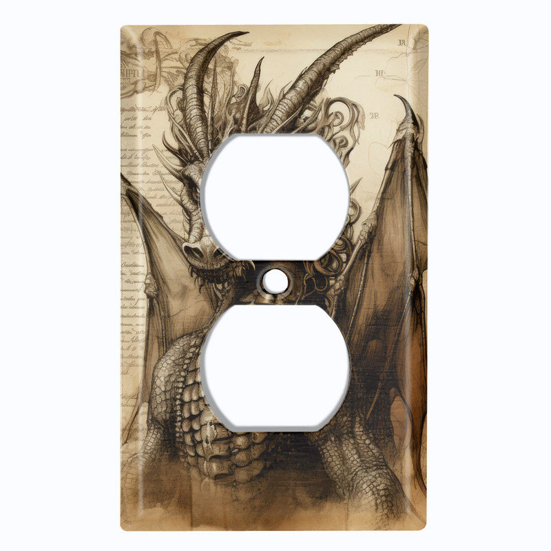Couvercle de plaque d'interrupteur en métal; Dragon à cornes - US 1, Prise double # 8