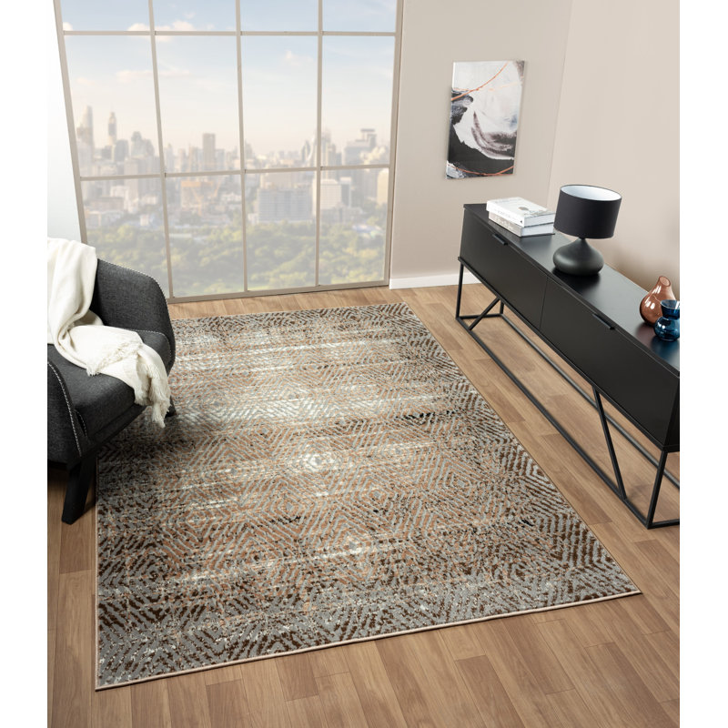 Vladya Brown Abstract Area Rug, Rectangle 5'3" x 7'3"