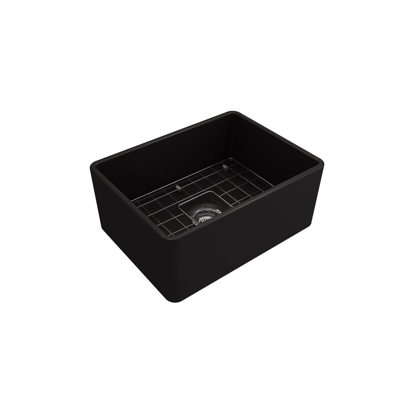 24'' L Fireclay Kitchen Sink, Matte Black
