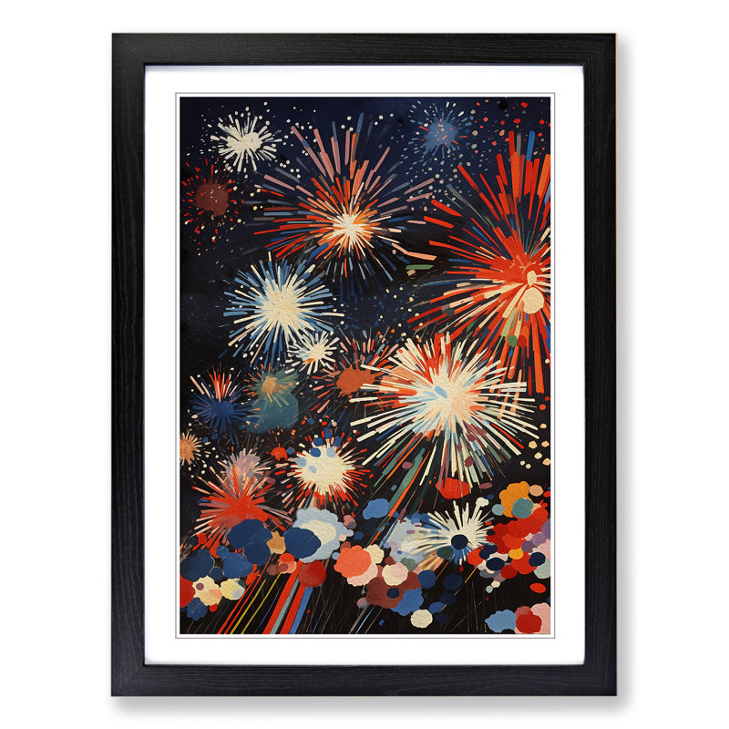 Fireworks Dadaism - Single Picture Frame Print on Wood, 64cm H x 46cm W x 2cm D, Black