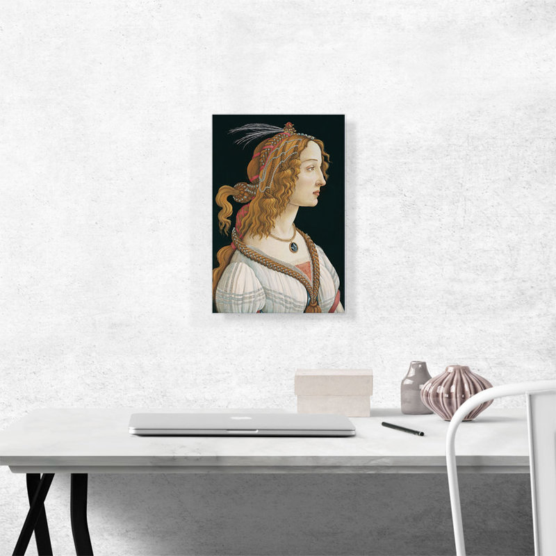 Portrait idéalisé d'une femme, portrait de Simonetta Vespucci - reproduction, H 18 po x l 12 po x P 0,75 po