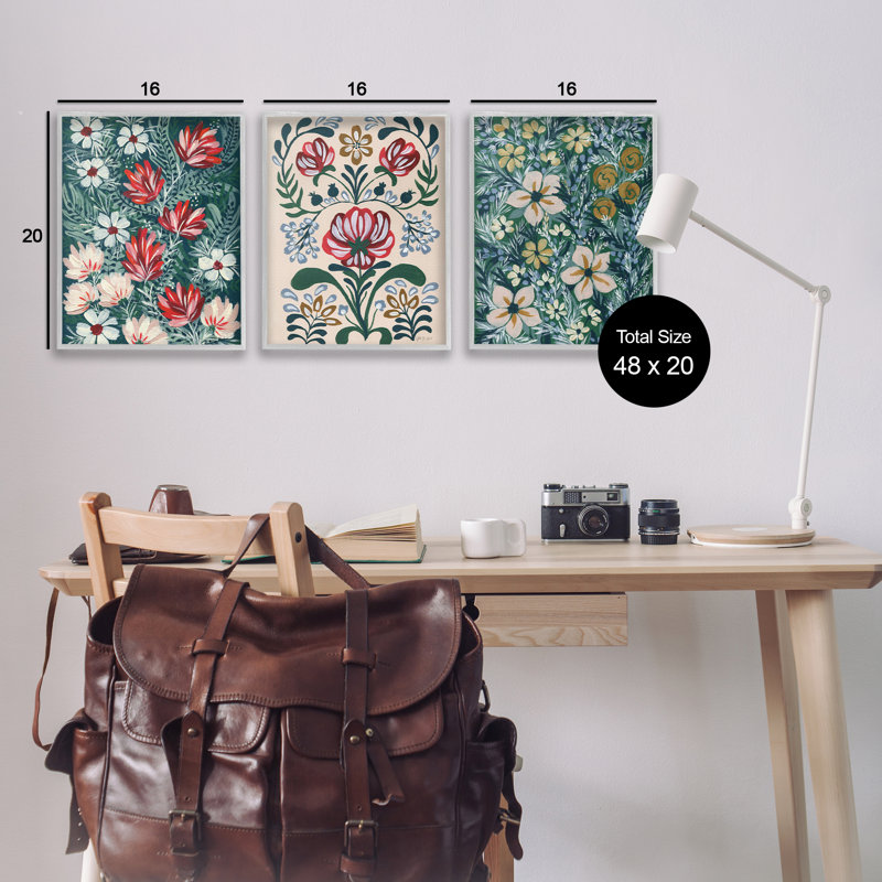  «Boho Folksy Florals», ensemble de 3 giclées par yvette St. Amant, Estampe numérique Farmhouse, H 20 po x l 16 po