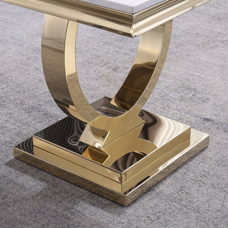 Marleyann Marble Top End Table, Gold, White