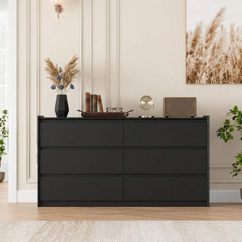 Commode double moderne avec tiroir noir, Noir, 54"