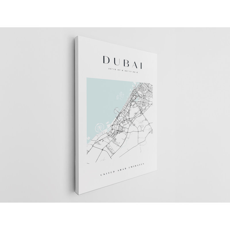 Impression sur toile de la carte de Dubaï, Emirats arabes unis, H 30 po x l 20 po
