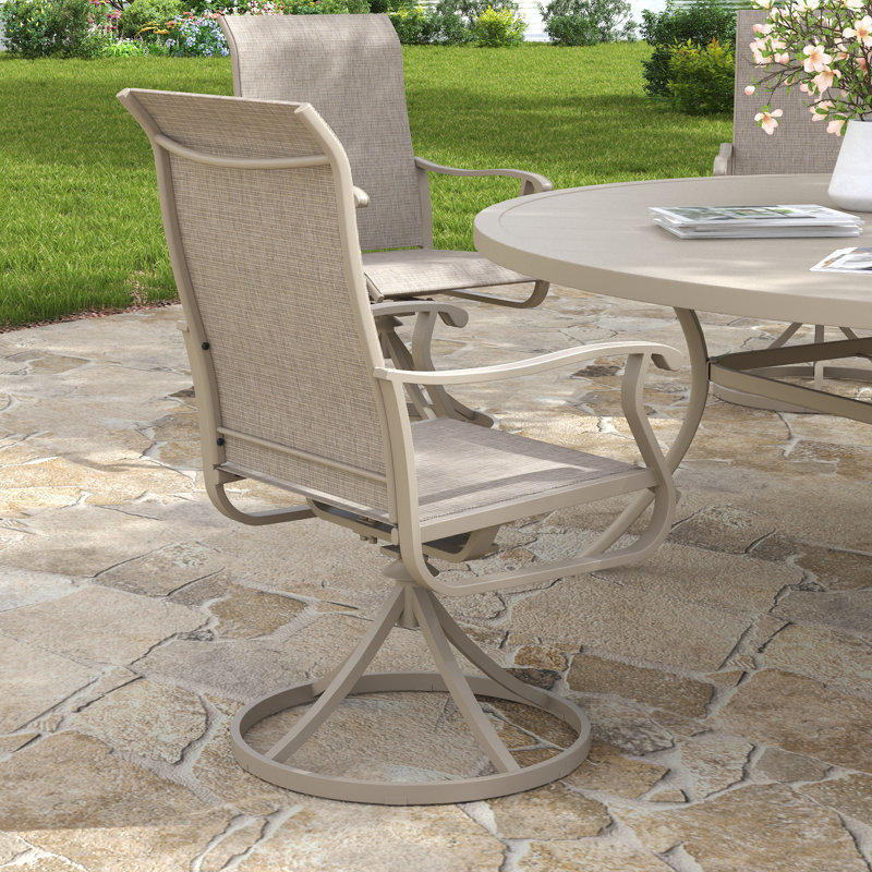 Ensemble repas d'extérieur rectangulaire pour 6 personnes avec chaise pivotante, Crème/beige