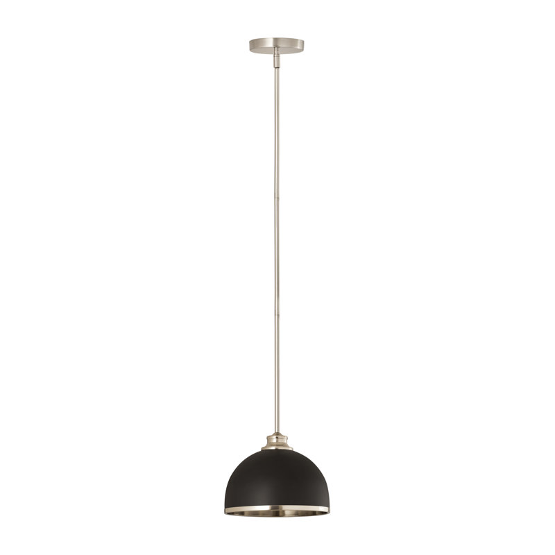 Luminaire suspendu 1 lumière Hagberg, H 10,5 po x l 10 po x P 10 po, Noir mat, Nickel brossé