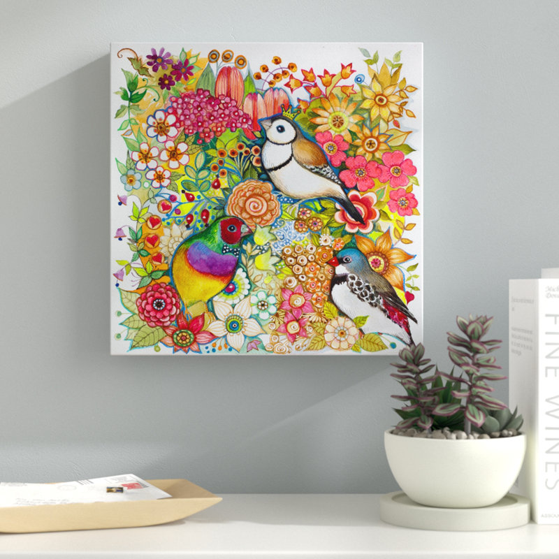 «Exotic Birds» par Oxana Ziaka, impression sur toile tendue, H 14 po x l 14 po