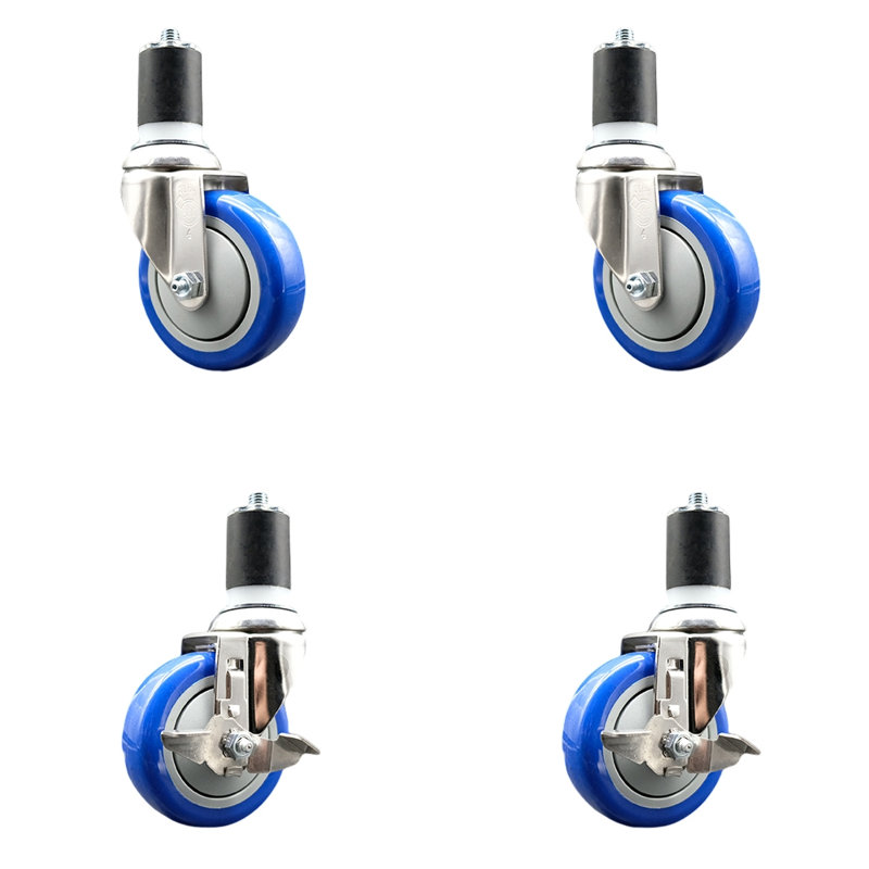 Ensemble de roulettes extensibles en polyuréthane pivotant de 4 pouces en acier inoxydable de 1 7/8 pouces et 2 freins SCC