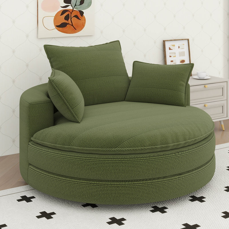 Fauteuil demi-tonneau pivotant, fauteuil pivotant à 360 ° avec 3 coussins, Vert