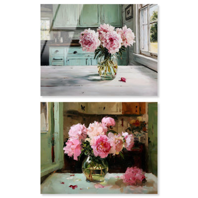 Ensemble de 2 décorations murales en acrylique Blush rose pour chambre à coucher par Art Remedy, prêt à accrocher, 36 x 30