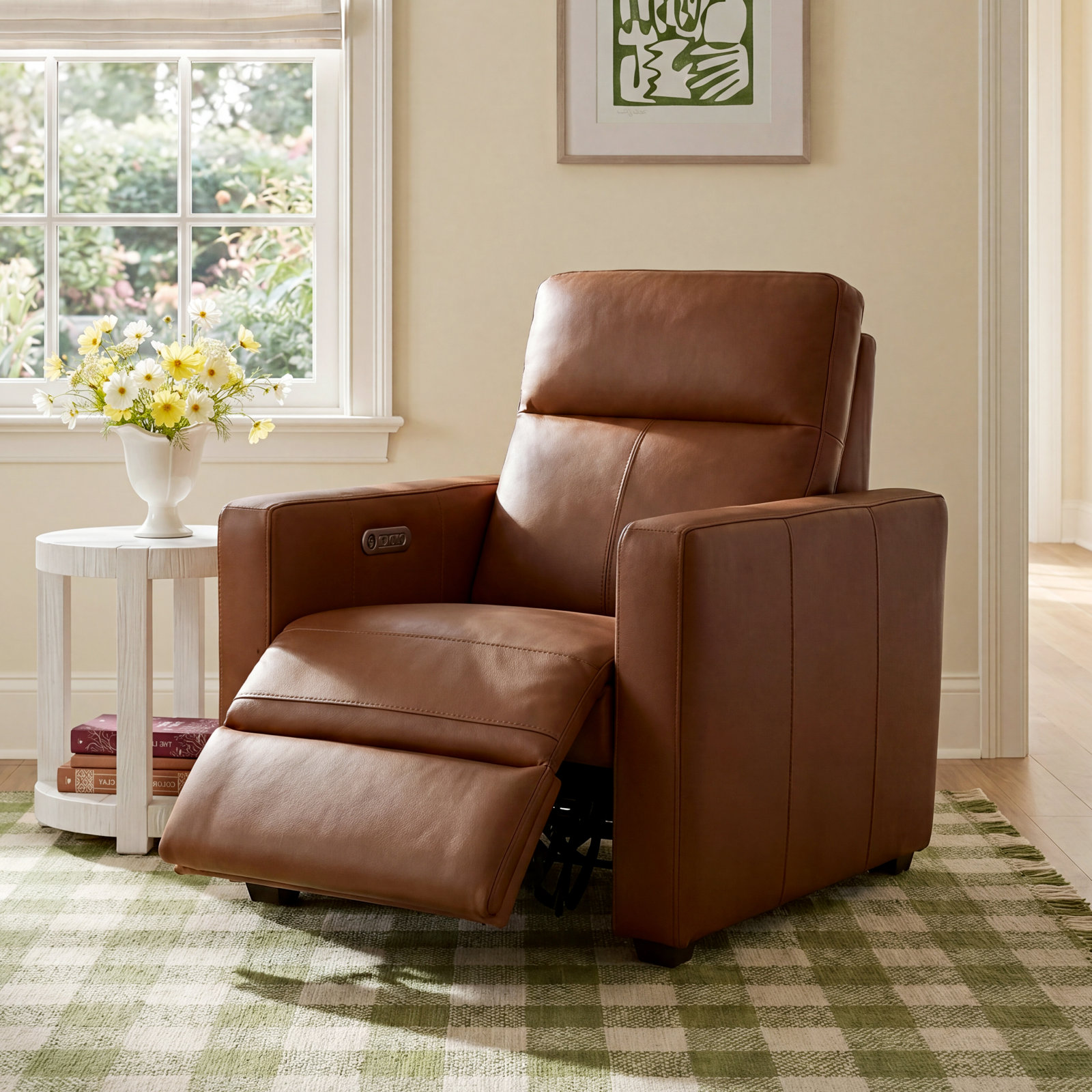 Broadway 34" Genuine Leather Power Recliner, Cinnamon Leather Match