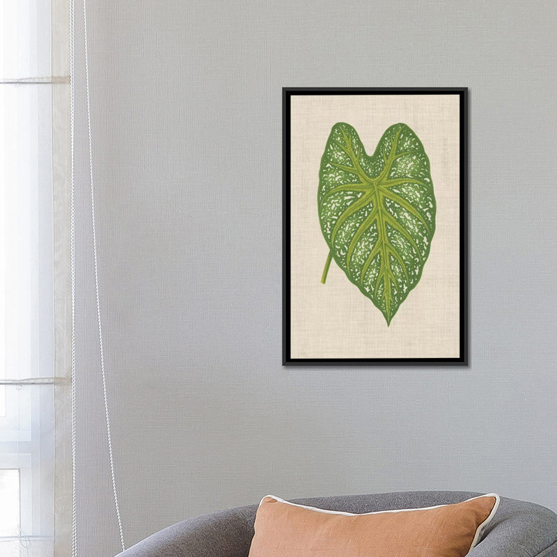 « leaves on linen i », impression sur toile, H 26 po x l 18 po x P 1,5 po, Toile avec cadre noir