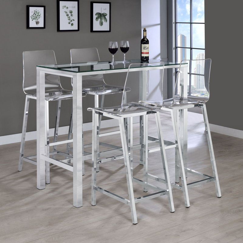  Tolbert Rectangular 47-inch Glass Top Pub Bar Table Chrome