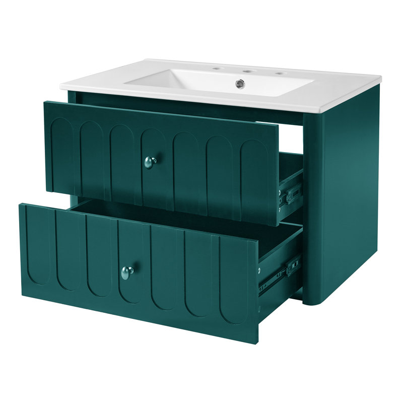 Meuble-lavabo flottant 30 po avec lavabo en céramique, Vert