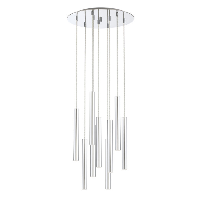 Luminaire suspendu cylindrique à 9 lumières DEL Bowning, Chrome