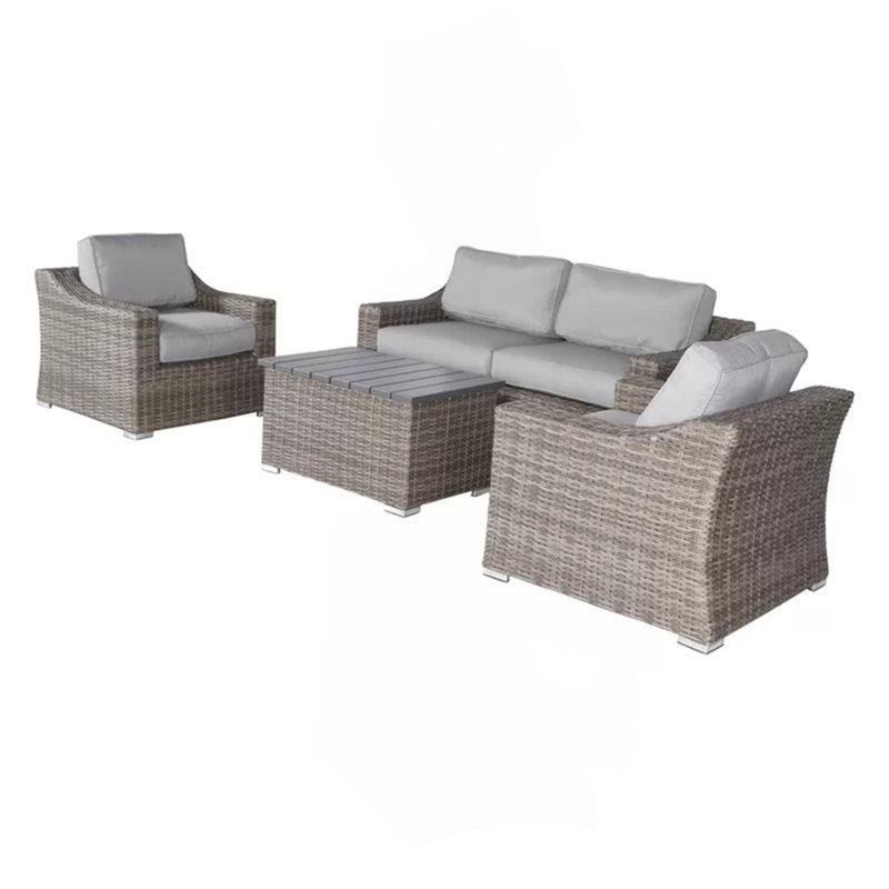 Ensemble de conversation élégant avec canapé en osier pour 4 personnes avec coussins moelleux - parfait pour les rassemblements en plein air