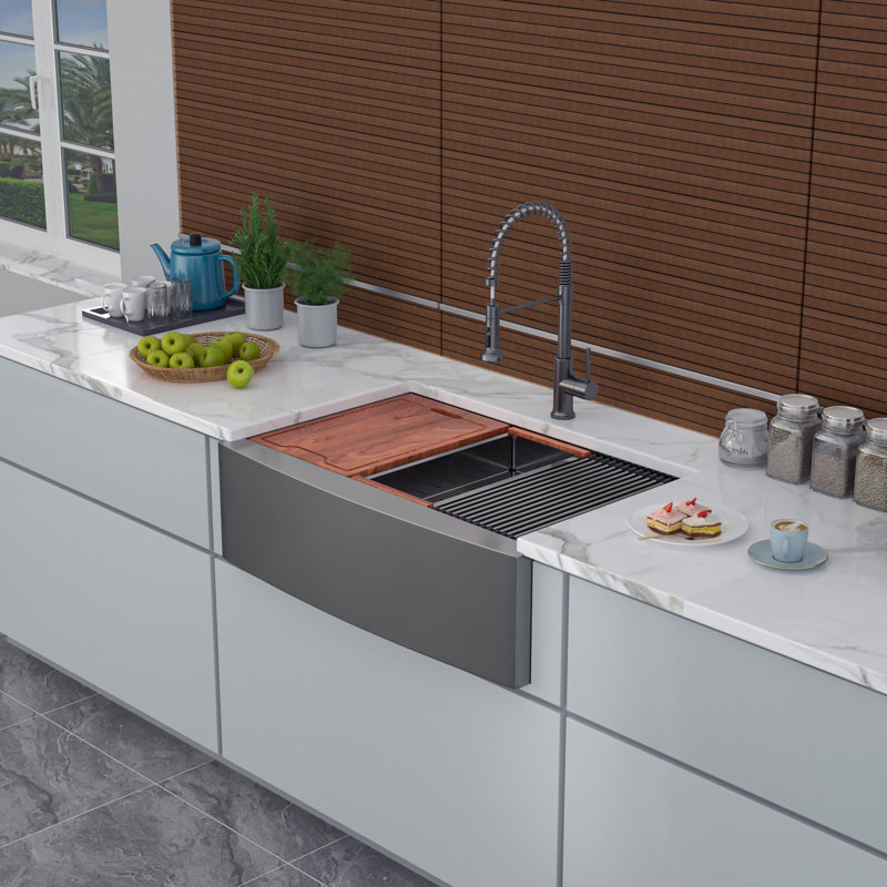 33'' L Farmhouse / Apron Single Bowl Stainless Steel Kitchen Sink
